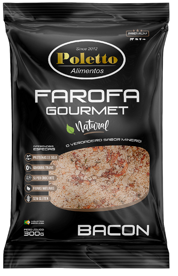 Rótulo de farofa gourmet de bacon Poletto Alimentos